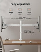 ErGear Fully Adjustable Dual Monitor Mount for 2 Screens up to 32 Inches, Holds up to 17.6 lbs Each Arm, Desk Stand, White - Image 3