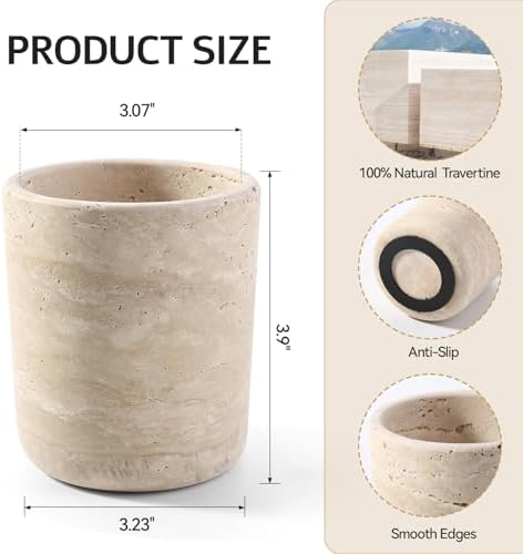 Natural Travertine Toothbrush Holder for Bathroom, Marble Pen Cup for Desk - Image 2