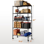 HealSmart Heavy Duty 5-Shelf Storage Shelving Unit, 1250lbs Loading Capacity, 29.92" D x 13.98" W x 62.99" H Adjustable Steel Organizer Wire Rack, Black - Image 3
