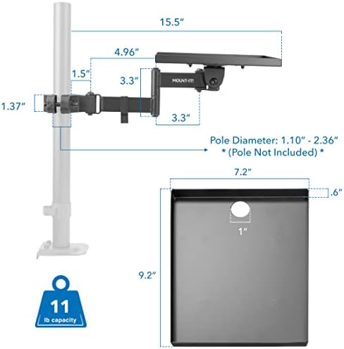 Mount-It! Printer Pole Mount for Thermal Label Printers, Full Motion Arm with Rotating Tray, Holds up to 11 lbs, Swivel, Rotate and Tilt, Clamp Connection Arm Mount for Label Makers - Image 5