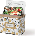 Cabbrix Recipe Box with 50 Cards and 24 Dividers, 4x6 Recipe Card Box Set, Wooden Lid with Phone Holder and Recipe Holder, Beautiful Metal Recipe Organizer, Marigold by CABBRIX