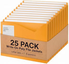 Sabary 25 Pack Poly File Jacket 1" Expansion Pocket Write-on, Orange by Sabary