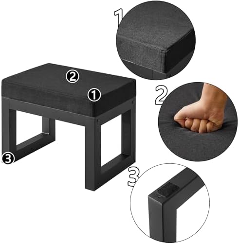 IBUYKE Small Footstool Ottoman, Linen Fabric Footrest, Black WBD001B - Image 5