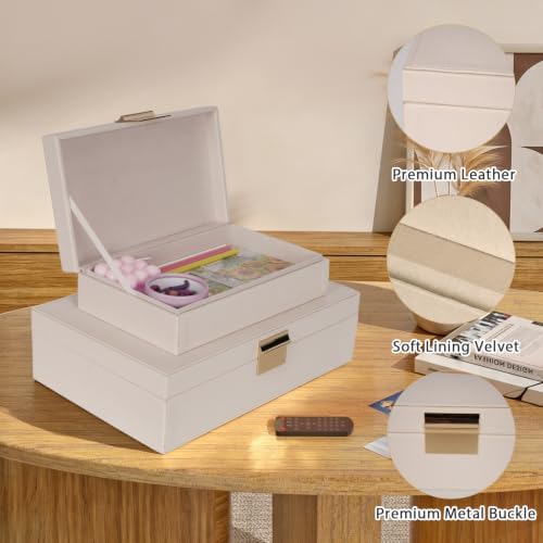 Decorative Storage Box Set of 2, PU Leather Organizer for Home Decor Beige - Image 4