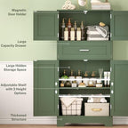 TEENFON Bathroom Floor Storage Cabinet with Adjustable Shelf, Freestanding Storage Cabinet with 4 Doors, Cupboard for Living Room, Home Office, Entryway, Forest Green - Image 5