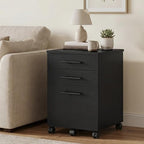 HOOBRO 3-Drawer File Cabinet, Wooden Under Desk Filing Cabinet, fits A4/Letter Size for Home Office, Small Rolling Storage Drawer Chest, Printer Stand with Drawers, Black BK02WJ01G1 - Image 4