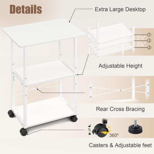 MARTY 3 Tier Large Printer Stand, Mobile Printer Table, Adjustable Shelf - Image 6