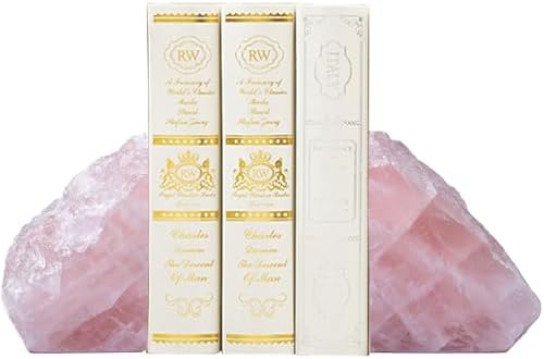 Rose Quartz Bookends Decorative Pink Crystal Stone Book Holders Heavy Duty - Image 3