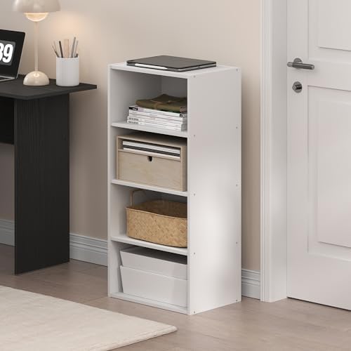 Furinno Basic Book Shelf, 4-Tier Bookcase with Open Shelf, Bookshelf, Cube Storage Organizer, 11 x 17 x 35, for Living Room, Bedroom, Home Office, White - Image 2