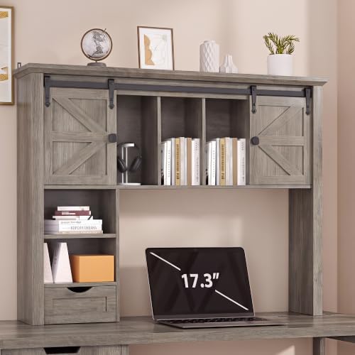 Large Desktop Bookshelf with Sliding Barn Door, 47.2''W Desk Shelf by Homiflex