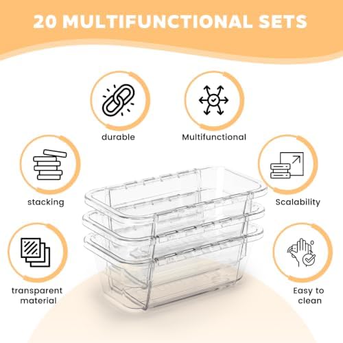 20PCS Clear Drawer Organizer Set, Expandable Acrylic Vanity Storage Bins, 2 Sizes Adjustable Plastic Junk Drawer Dividers, BPA-Free Non-Slip Stackable Organizers for Makeup, Bedroom, Office & Tools - Image 2