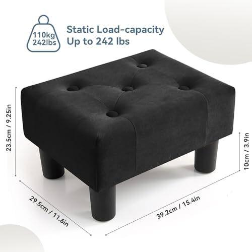 Poofzy Small Foot Stool Ottoman, Velvet Ottoman Foot Rest with Legs, Rectangle Foot Rest for Couch, Footstools and Ottomans Small for Living Room and Entryway (Black) - Image 3