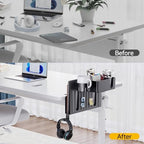KDD 7 in 1 Desk Side Organizer Set, Under Desk Laptop Holder Storage, No Drill Laptop Stand Mount with 2 Cup Holder, Pen Holder, Headphone Hanger and 2 Pin Magnet, Detachable Hanging Stand - Image 3