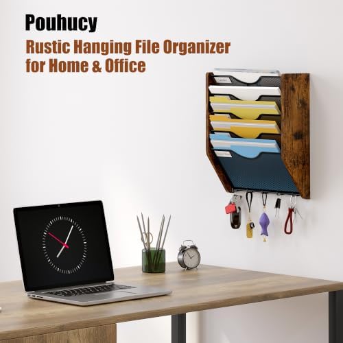 Hanging Wall File Organizer, 5 Tier Mail Organizer with Hook, Brown - Image 3