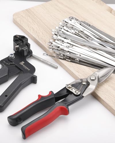 Metal Zip Ties Tool kit. Stainless Steel Cable Tie Tensioner, 100PCS 11.8" Metal Zip Ties Heavy-Duty & 10" Aviation Tin Snips – for Fence, Pipe, Outdoor and Repairs.(100pcs+Tool+Snips, SILVER) - Image 2