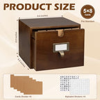 DLUGOPIS 5×8 Index Card Holder Pine Wood Index Card Organizer Box with Drawers Brown Vintage Card Catalog Box Recipe Notecard Box 5 Index Cards Dividers 2 Letter Smile Stickers for School Office - Image 2