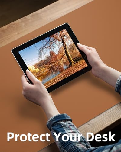 Leather Desk Pad Protector, Mouse Pad, Office Desk Mat, Non-Slip PU Leather Desk Blotter, Large Desk Mat, Waterproof Keyboard Mat for Office/Home/Decor (Light Brown, 55" x 17") - Image 3