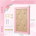 DoubleFill Pink Bulletin Board 16"×11" Linen Fabric Decorative Board Hanging Memo Boards with 20 Pushpins Large Cork Bulletin Boards for Home Office Decor Photos Display - Gold Linen with Pink Frame - Image 2
