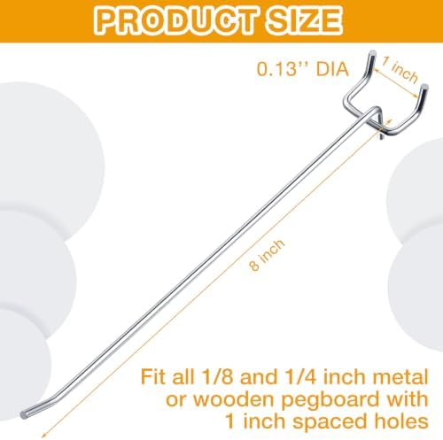 Funrous 100 Pack Hooks for Pegboard Stainless Steel Garage, 8 Inch - Image 2
