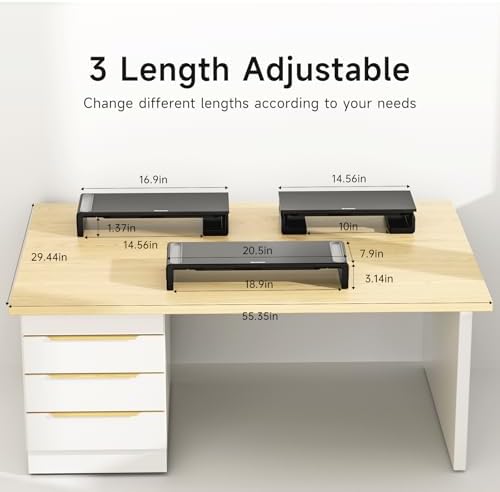 Adjustable Monitor Riser with Drawer & Phone Holder, Foldable Desk Stand - Image 2