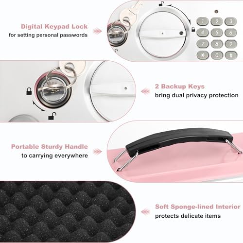 KYODOLED Pink Safe Box with Digital Keypad Lock, Lock Box with Code for Personal Items, Metal Security Box for Cash, Passport, Jewelry, Ideal for Home, Office, Garage Sale, 11.8'' x 9.4'' x 3.5'' - Image 4