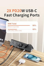 AnnTane Desk Clamp Power Strip USBC, 40W Fast Charging, 10 Ft, Black - Image 4