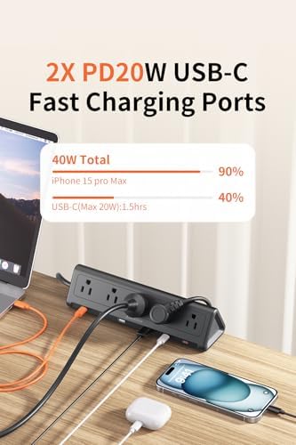 AnnTane Desk Clamp Power Strip USBC, 40W Fast Charging, 10 Ft, Black - Image 4