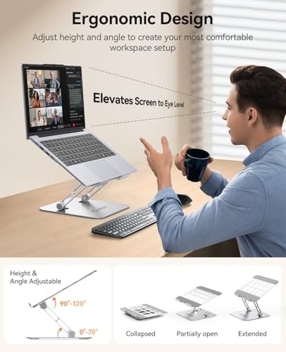 ORICO Ergonomic Laptop Stand for Desk, Height Adjustable Riser, ST11-Silver - Image 2