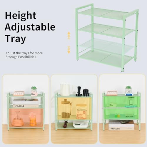 Adjustable Desktop Bookshelf, Metal Desk Shelf Organizer, Sage Green - Image 6