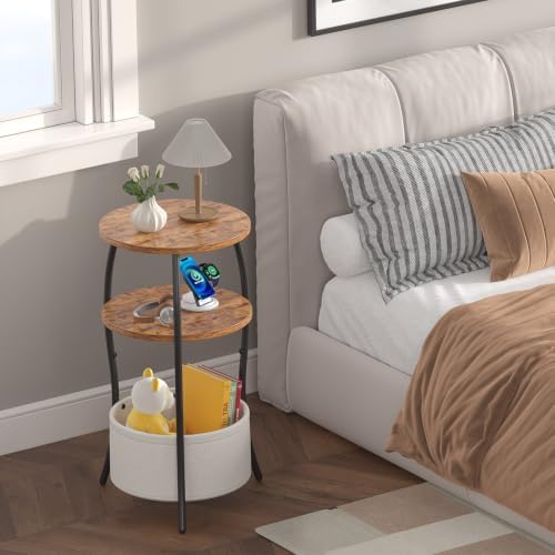 sthemc 3-Tier Small Round End Table Livingroom with Basket for Small Places - Image 6