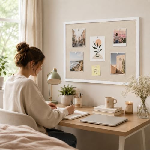 20"x30" White Framed Natural Wood Tone Bulletin Board, Pin Board - Image 5
