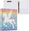 JIPONI 3 Ring Binder Winged Unicorn and Stars 1 Inch Round Binders for Men Women Students, Cute File Organizer for Office School, 1pc by JIPONI