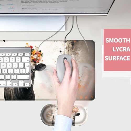Mouse Pad,Large Desk Mat Set, 4in1 XL Mousepad + Keyboard Wrist Rest+Mouse Wrist Rest+Coaster with Ergonomic Desk Pad for Home Office Table Computer Cover -Floral Highland Cow - Image 4