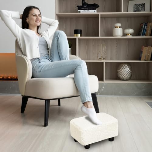 CAROLMADE Small Foot Stool Ottoman Footstool with Legs Under Desk Footrest for Living Room Bedroom and Office, Soft Ivory White - Image 4