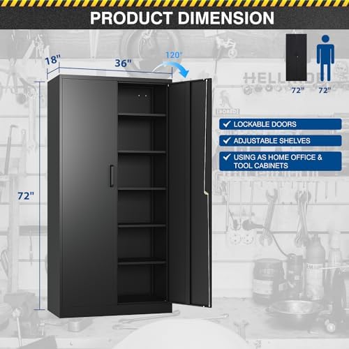 Fesbos Metal Storage Cabinet-72” Tall Steel File Cabinet with Lockable Doors and Adjustable Shelves-Black Steel Storage Cabinet for Home, School, Office, Garage - Image 3