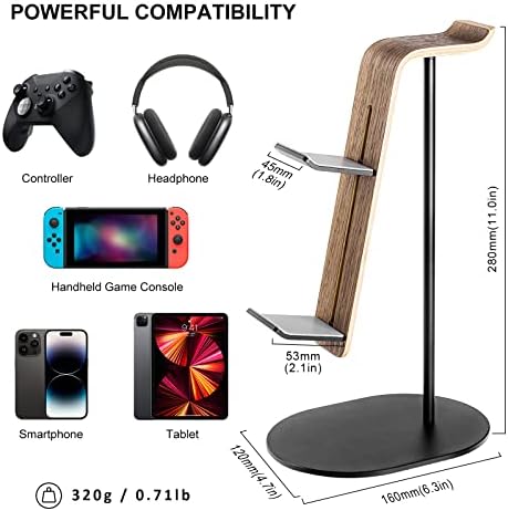 Controller and Headset Holder, Aluminum and Wood Gaming Controller & Headphone Stand for PS5 PS4 Xbox One Nintendo Switch, Universal Desk Game Accessories - Image 7