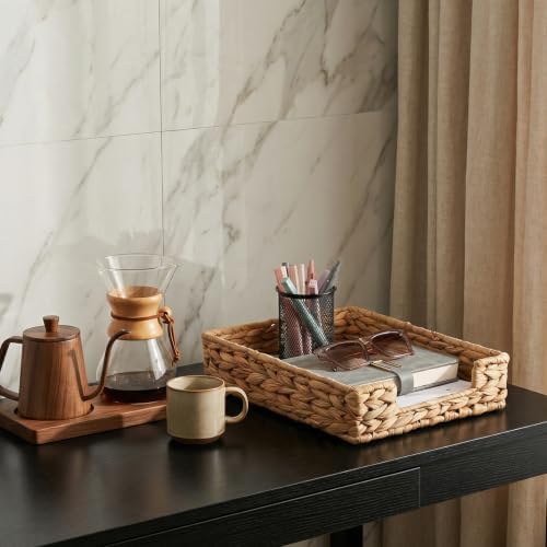 2 Pcs Water Hyacinth Letter Tray for A4 File Tray Desk Mail Letter-Size Paper Basket Woven Organizer Magazine Files Storage Basket Woven Desk TrayBasket Organizer for Office Bathroom Toilet Documents - Image 4