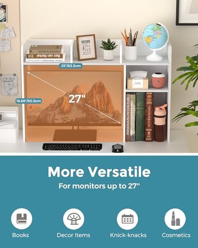 LAND·VOI Desktop Bookshelf, Countertop Storage Hutch with 5 Shelves for Computer Desk, Desk Organizer for Home Office Dorm, Dressing Tabletop, Bar Countertop, White EDS01W - Image 6