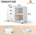 DEVAISE 3 Drawer Wood File Cabinet, Rolling Filing Cabinet with Open Storage Shelf, Printer Stand for Home Office Storage and Organization, Fits Letter/A4 Files (White, Recessed Pull) - Image 3