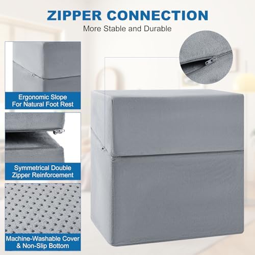 Adjustable Foot Rest Under Desk,Adopt 3-in-1 Ergonomic Design.High-Density Foam and Zipper Closure Under Desk Leg Rest,Fabric is Removable and Washable. for Office, Gaming, Home, and Travel (Gary) - Image 7