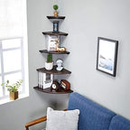 Corner Shelf,12inch Walnut Solid Wood Floating Corner Shelves Wall Mount Round End Floating Speaker Rack with Wire Hole for Small Plant for Bedroom Kitchen - Image 6