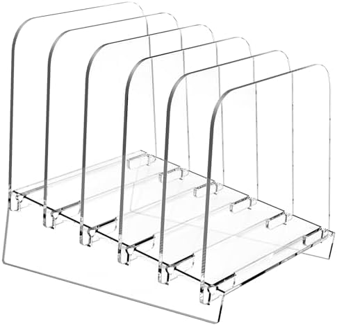File Holder File Sorter, Vertical File Organizer for Desk, Desk Top File Folder Organizer Stand, Acrylic File Rack File Folder Holder, 5 Sections Clear File Stand for Office, School, Home by POCFOINY