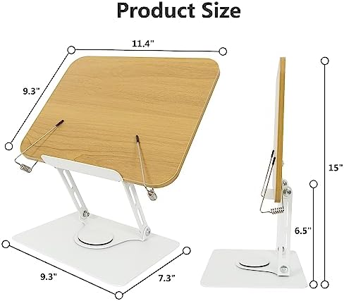 Book Stand for Reading,360°Rotating Base Book Holder for Reading Hands Free,Cookbook Stand,Wooden Panel Aluminium Base Stand for Cookbook,Laptop,Textbook - Image 2