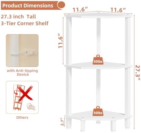 YUFAM 3-Tier Corner Shelf, White - Image 3
