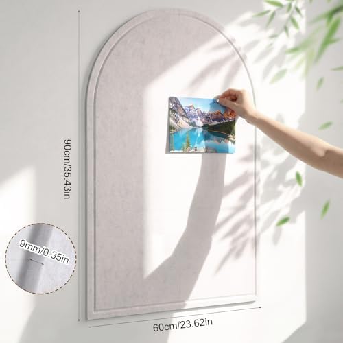 MotiMind Arched Felt Bulletin Board 35" x 24" Felt Wall Panels Large Arch Pin Cork Board No Drill Frameless Wall Tiles with 20 Gold Pins for Back to School Office Photo Display Home Decor(Beige) - Image 2