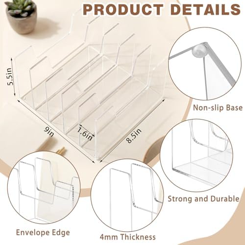 1 Pack 5 Section Clear Acrylic Desktop File Organizer Vertical File Sorter - Image 2