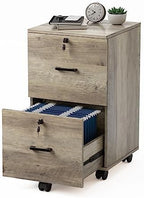 VINGLI 2 Drawer File Cabinet with Lock, Wood Rustic Gray Filing Cabinet for Letter Size File Folders with Tabs, Under Desk Rolling File Cabinets for Home Office, Mobile File Organization Printer Stand by VINGLI