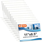EHWINE Acrylic Sign Holder 8.5 x 11 Horizontal, 12 Pack Clear Plastic Tabletop Display Stands, Slanted Back Paper Flyer Holders for Office, Restaurant, Store and Business by EHWINE