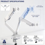 VIVO Dual Pneumatic Arm Ultra-Wide Monitor Mount for up to 35 inch Screens, Holds 26.4 lbs per Arm, Desk Mount Monitor Stand for 2 Ultrawides, White, STAND-V200OW - Image 5