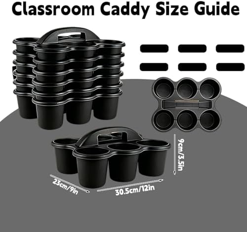 6 Pack Classroom Caddy Organizer with Handle Black Plastic Table Caddy 6 Compartments Storage Cup Holder for School Supplies Art Crafts Crayons Pencils Stackable Desk Caddy for Office Home - Image 2